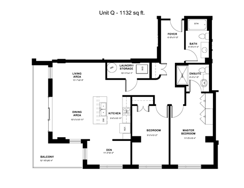 Floor plan for 2 beds, 2 baths, 1144 sqft